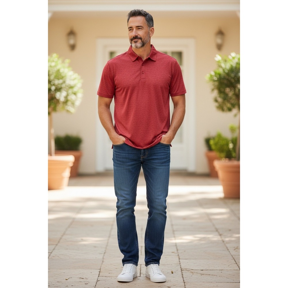 Jockey Sport Performance Polo Shirt Men‎ Red Heathered Short Sleeve Size S